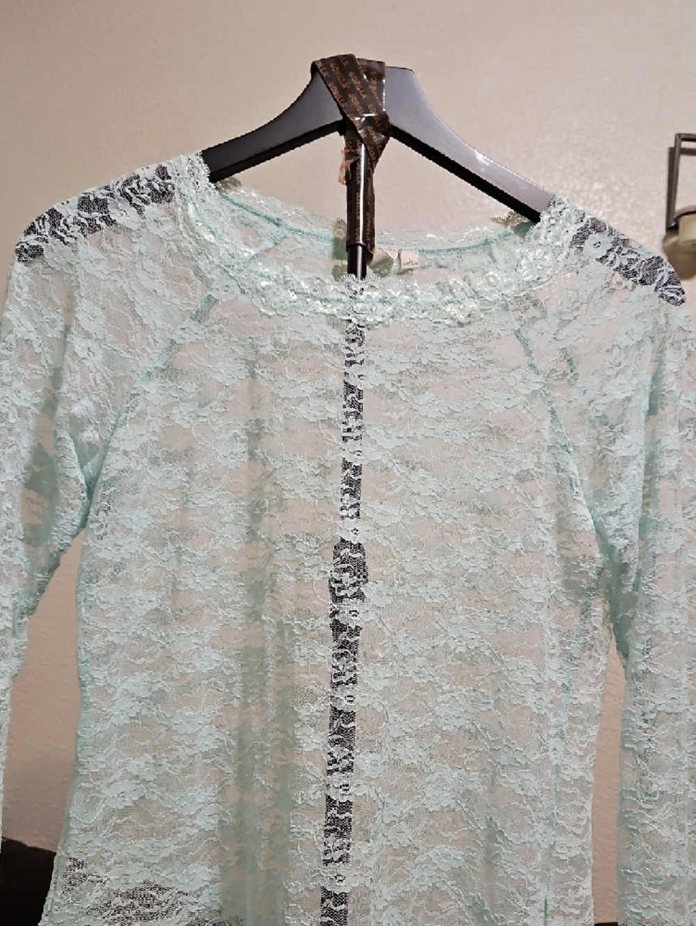 Mudd Mint Lace Long Sleeve Sheer Top - Picture 2 of 6
